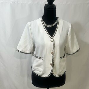 Elegant White Blazer with Black Trim
